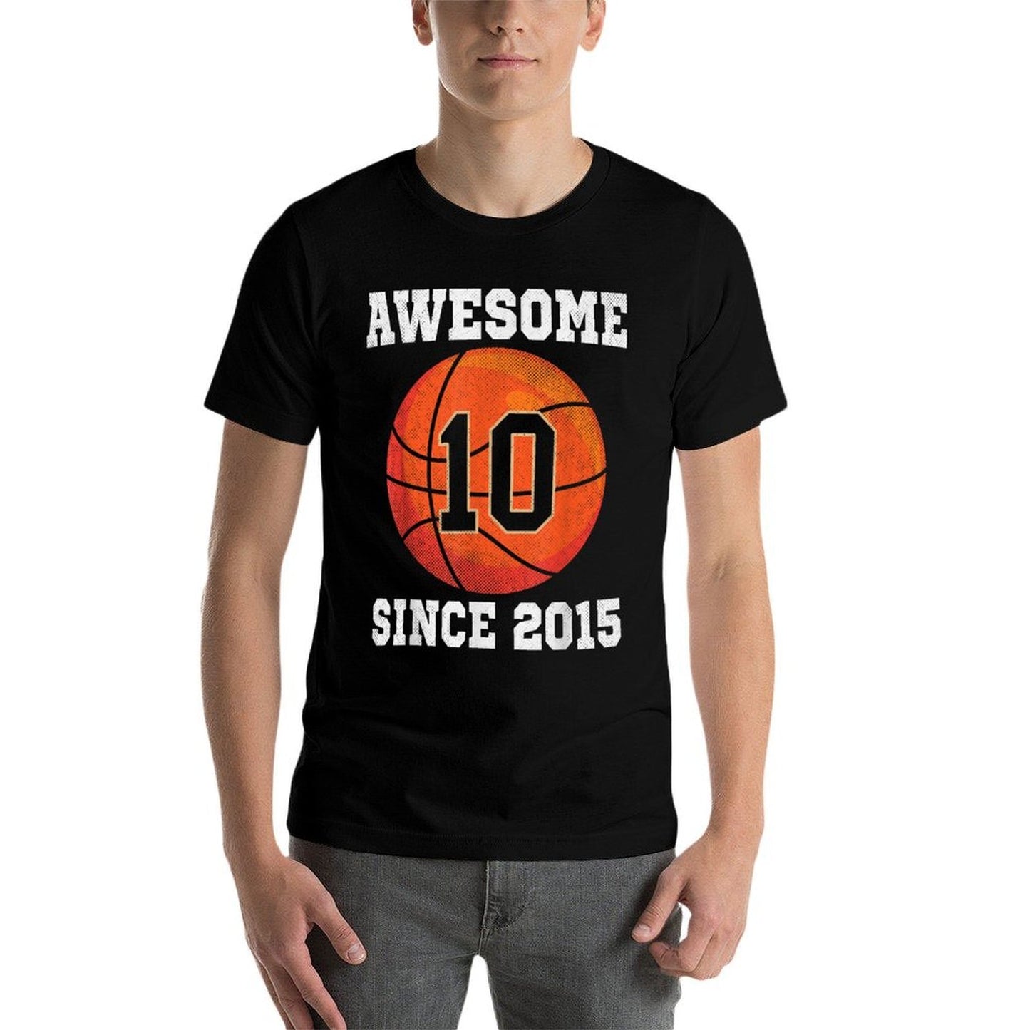 10th Birthday Basketball Lover 10 Years Old Vintage Sports  Ribbed Collar T-Shirt
