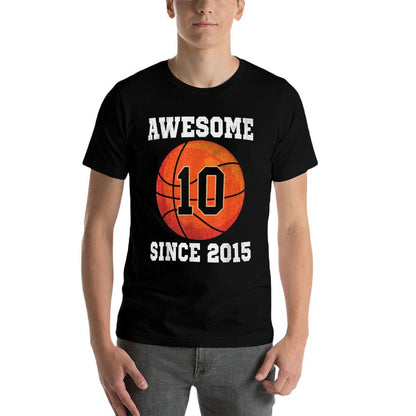 10th Birthday Basketball Lover 10 Years Old Vintage Sports  Ribbed Collar T-Shirt
