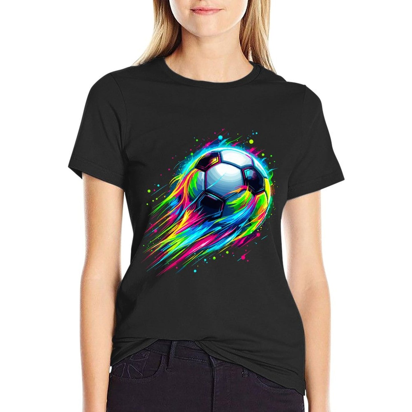 Soccer Colorful Tie Dye Soccer Ball  Ribbed Collar T-Shirt