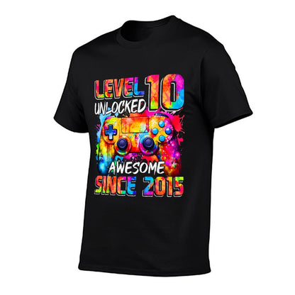 Level 10 Unlocked Awesome Since 2015 10th Birthday Gaming  Easy-care T-Shirt