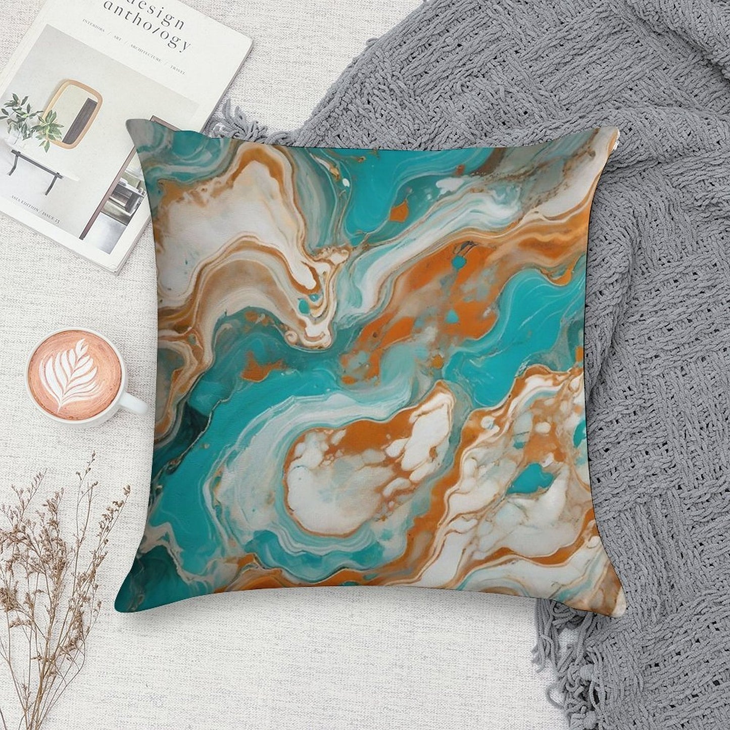 Turquoise Marble Texture With Light Earth Soft Gift Ready Throw Pillow