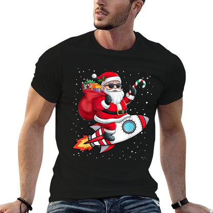 Santa Claus Riding A Space Rocket Christmas Boy Girl Kids  Quick-drying T-Shirt