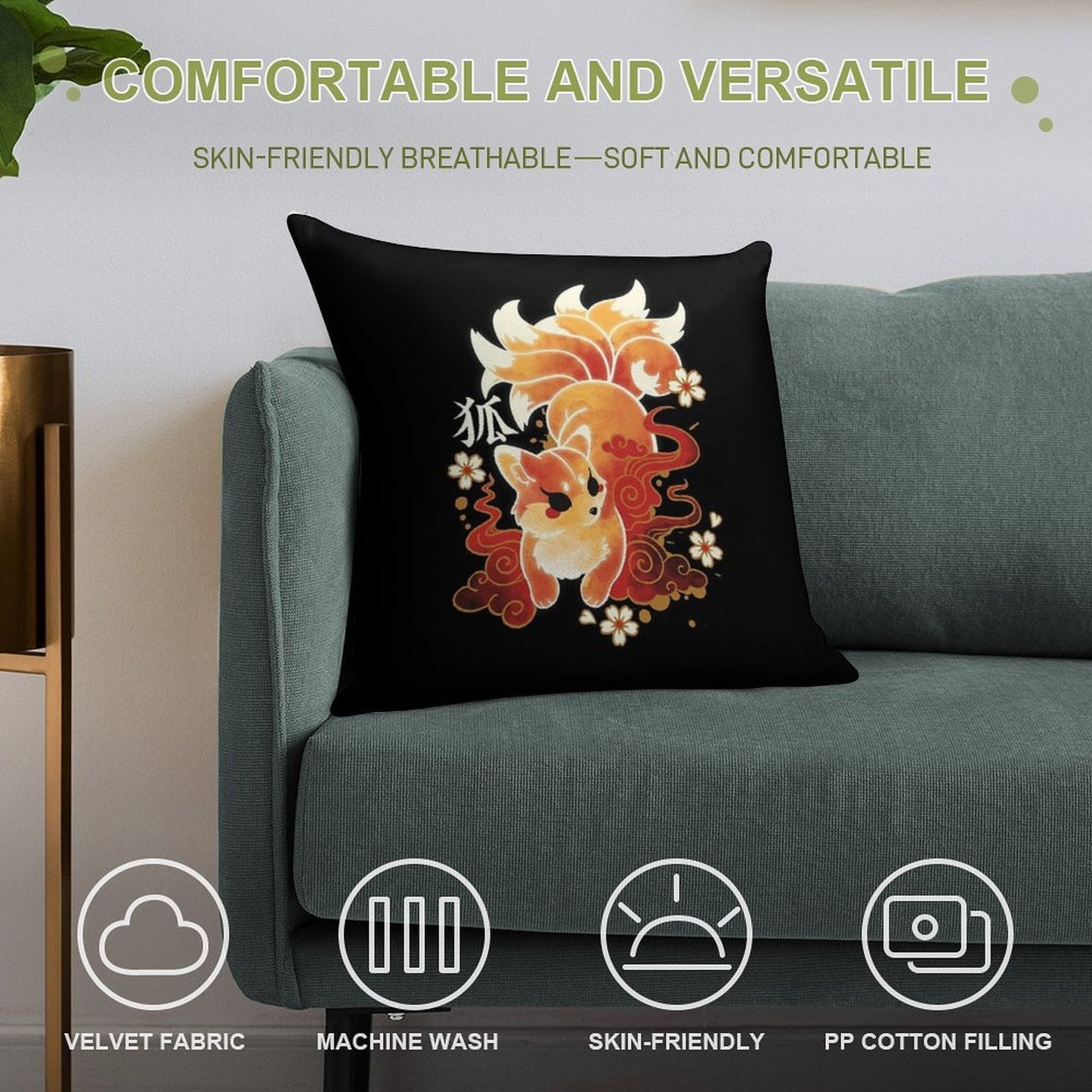 Kitsune Kawaii Soft Shrink-Resistant Throw Pillow