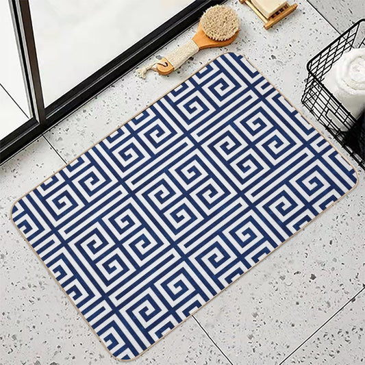 Greek Key - Blue And White  Fade-Resistant Bath Mat
