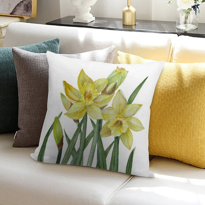 Watercolour Daffodils Botanical Illustration Soft Multiple Sizes Throw Pillow