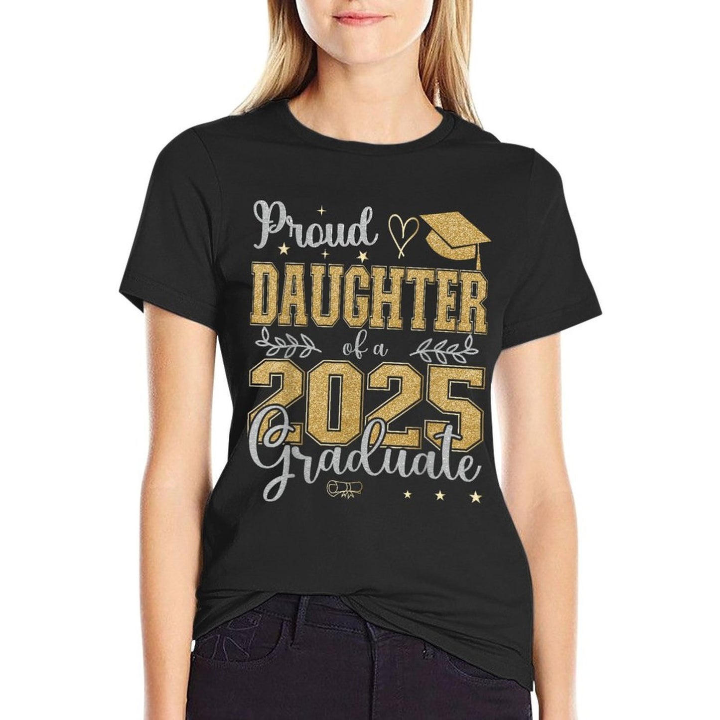 Proud Daughter of A Class of 2025 Graduate for Graduation  Ribbed Collar T-Shirt