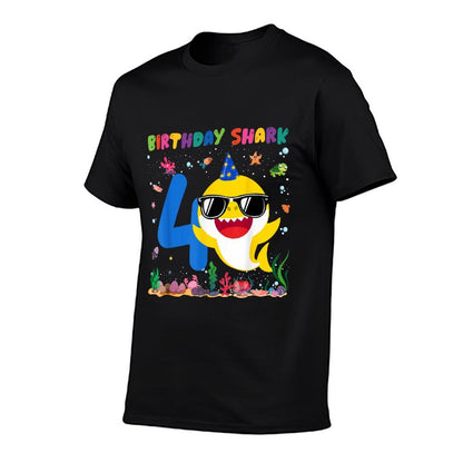 4 Year Old Birthday Shark 4th Toddlers Birthday Boy Girl  Wrinkle-resistant T-Shirt