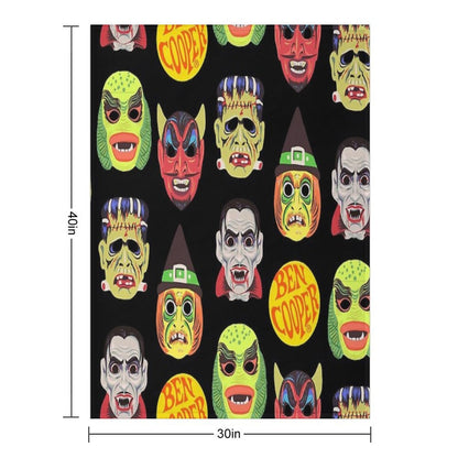 Vintage Halloween Masks Eco-conscious Throw Blanket