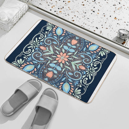 Flower Rectangle - Navy  Stain-Proof Bath Mat