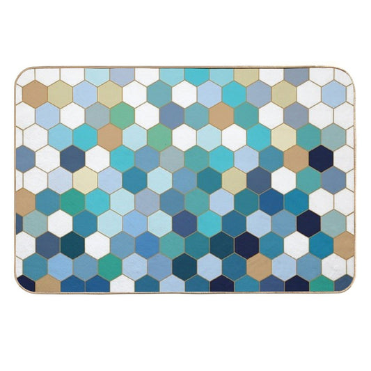 Blue Hexagon Durable Bath Mat
