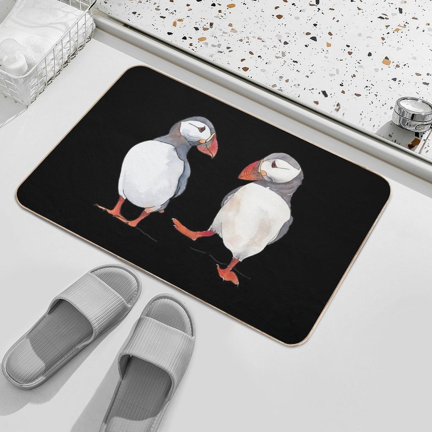 Pssstt... Wanna Dance Sweet Puffin Friends  High-Traffic Bath Mat