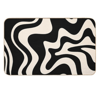 Retro Liquid Swirl Abstract Pattern in Black And Almond Cream  Stain-Proof Bath Mat
