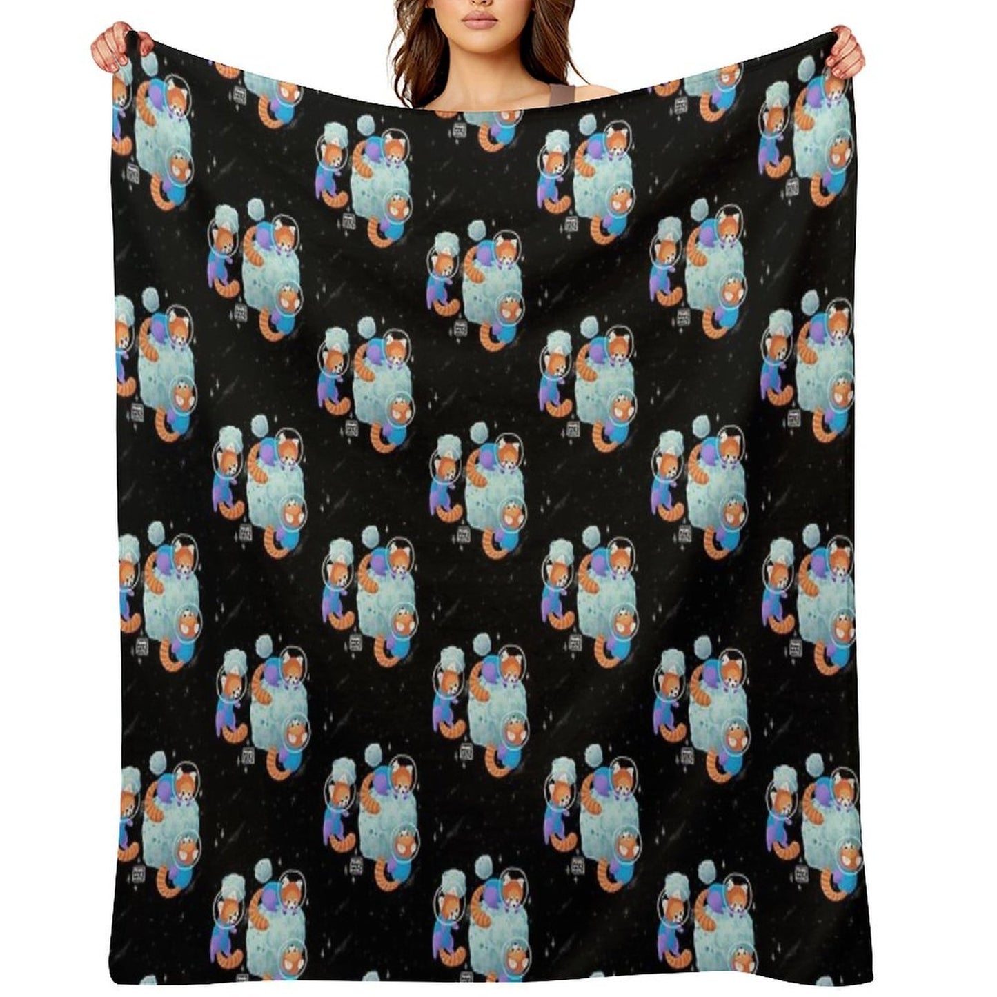 Red Space Pandas Gift-ready Throw Blanket