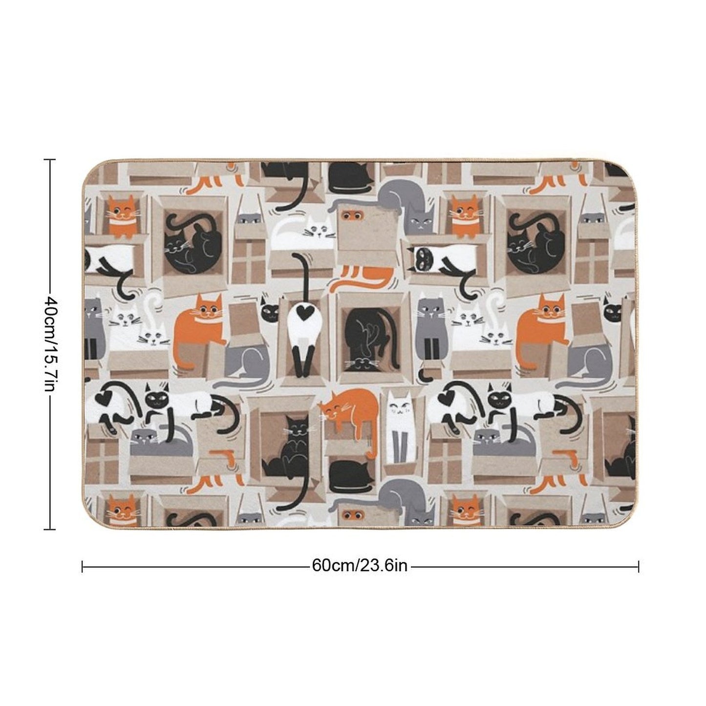 Purfect Feline Architecture  Beige Background Cute Cats in Cardboard Boxes  Rapid-Drying Bath Mat