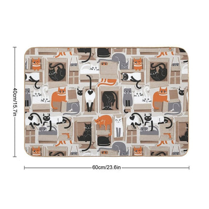Purfect Feline Architecture  Beige Background Cute Cats in Cardboard Boxes  Rapid-Drying Bath Mat