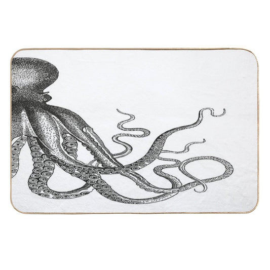 Half Octopus  Right Side  Vintage Octopus  Tentacles  Sea Creatures  Nautical  Ocean  Sea  Beach  Diptych  Black And W  Rapid-Drying Bath Mat