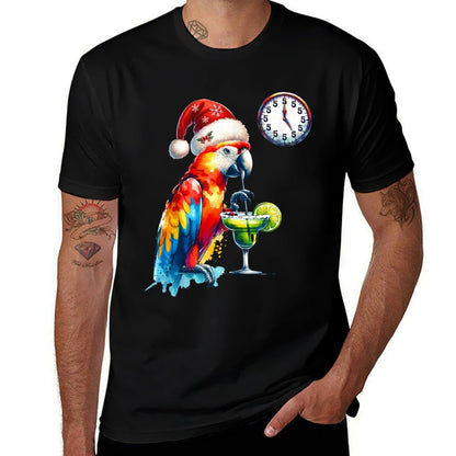Always 5 Oclock Parrot Drinking Margarita Christmas  Rolled Sleeves T-Shirt