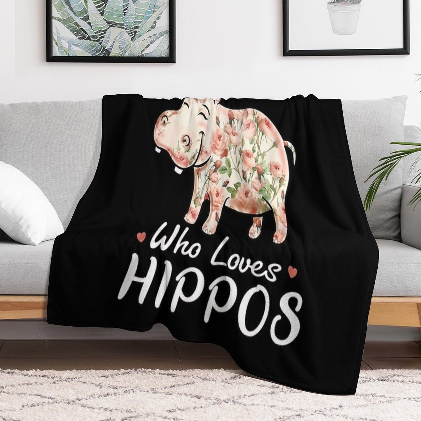 Just A Girl Who Loves Hippos Flower Hippopotamus Sustainable Throw Blanket