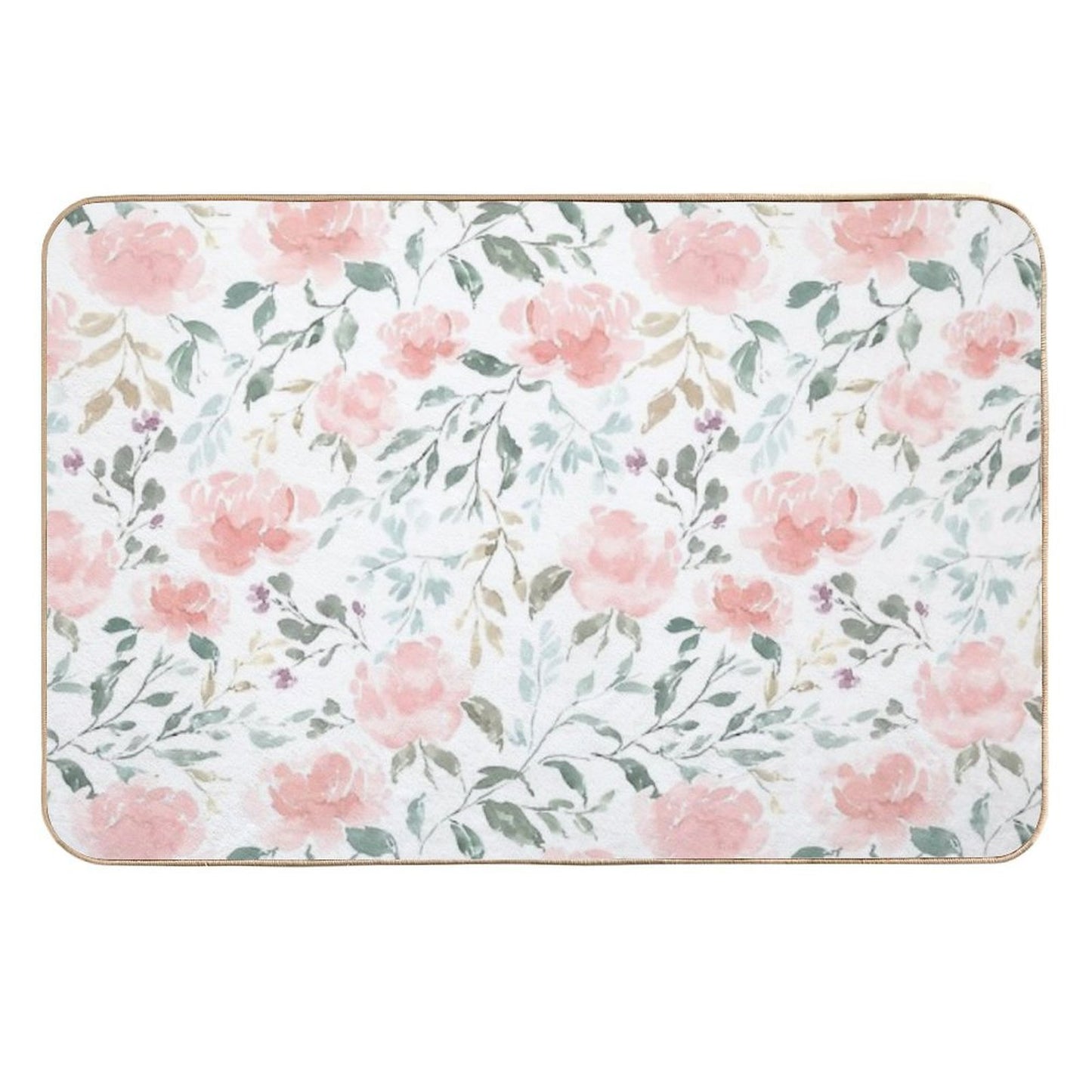 Watercolor Peonies And Delicate Leaves - Hand Painted  Anti-Trip Bath Mat