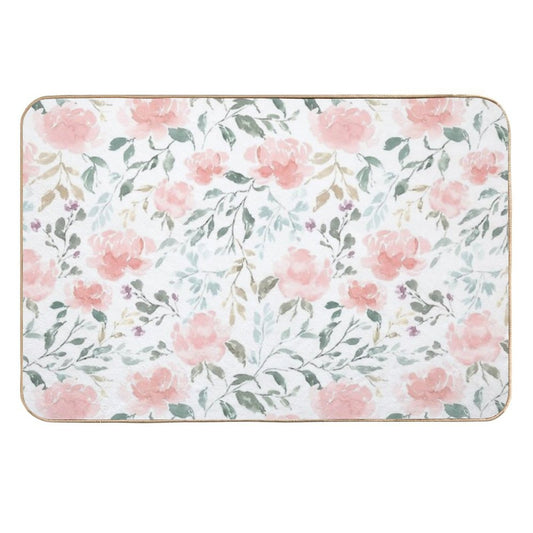 Watercolor Peonies And Delicate Leaves - Hand Painted  Anti-Trip Bath Mat
