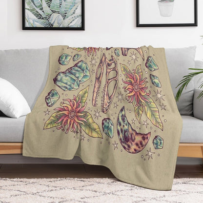 Deinonychus Dreams  Dinosaur Botanical Art Gift-ready Throw Blanket