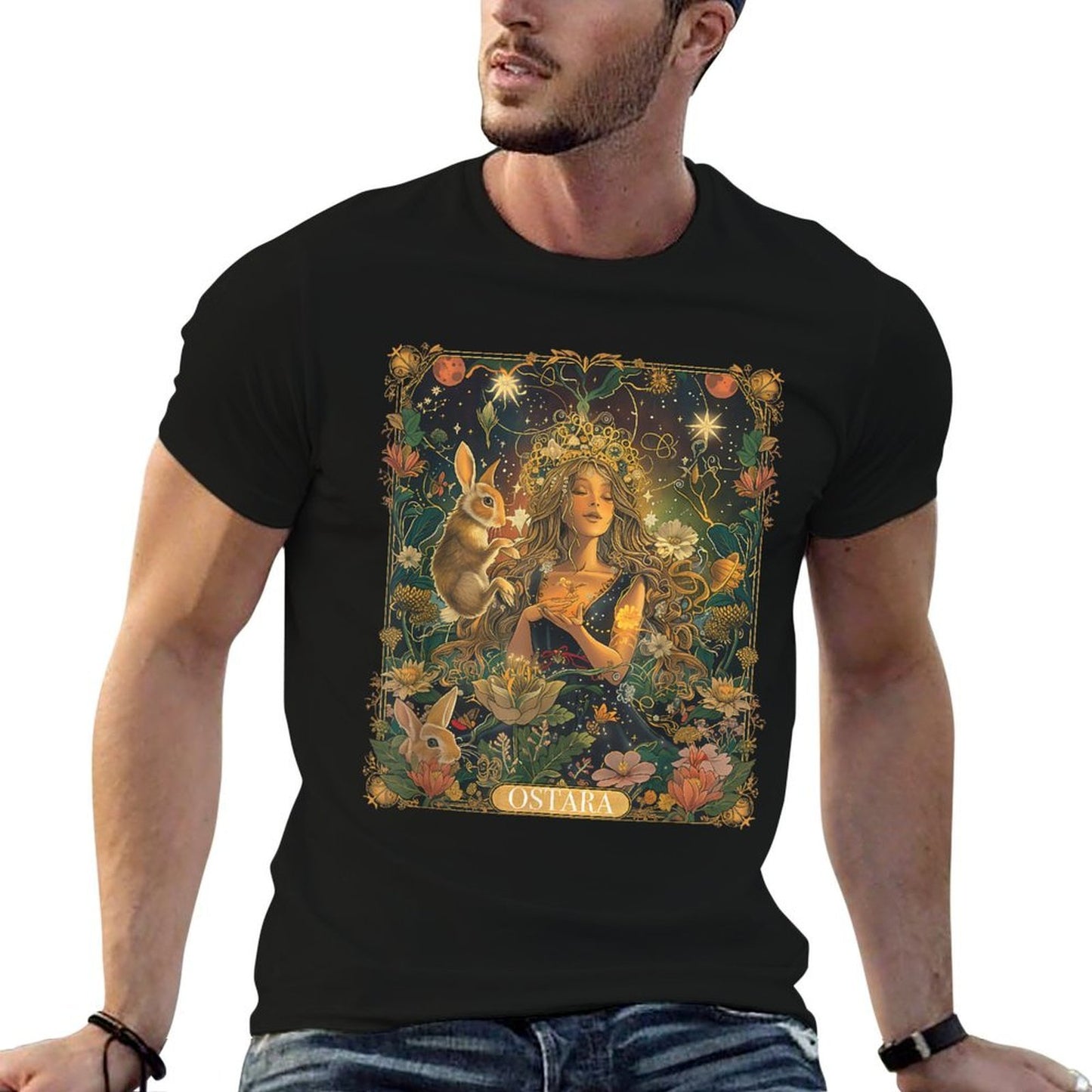 Ostara Spring Goddess Bunny Celebration Holiday Tarot Card  Wrinkle-resistant T-Shirt