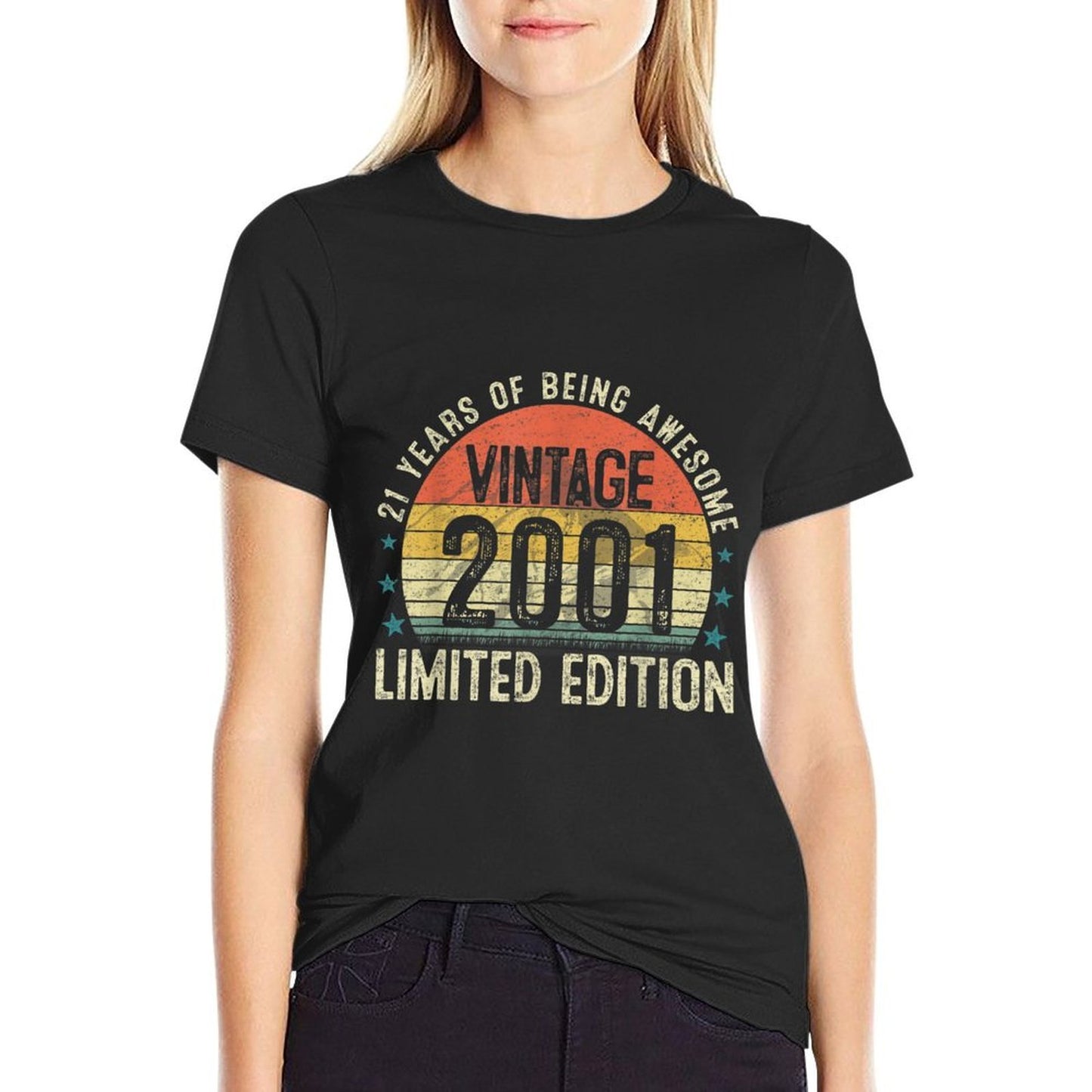 21 Years Old Vintage 2001 Retro Twenty-first Birthday Party  High-quality Stitching T-Shirt