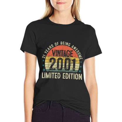 21 Years Old Vintage 2001 Retro Twenty-first Birthday Party  High-quality Stitching T-Shirt