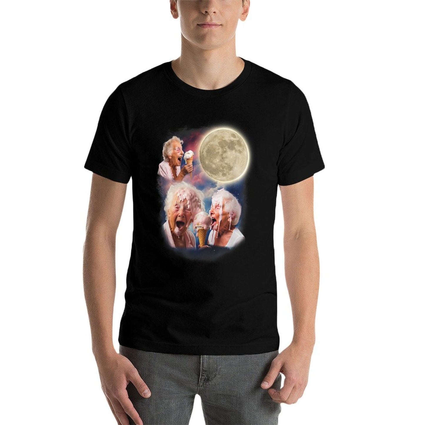Three Granny Moon Funny Old Ladies Moon Weird Cursed Meme  Moisture-wicking T-Shirt
