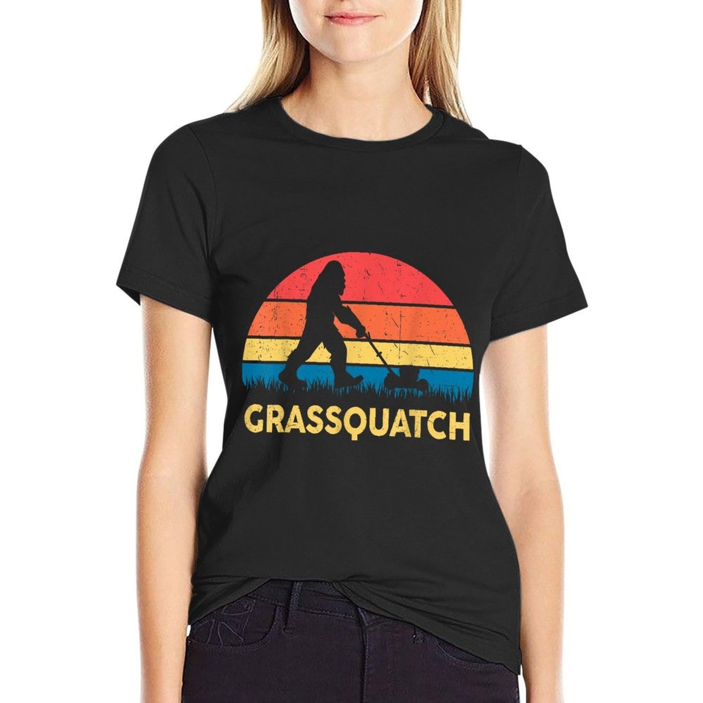 Lawn-Mowing Grassquatch Bigfoot Funny Mower Gardening Dad  Oversized Silhouette T-Shirt