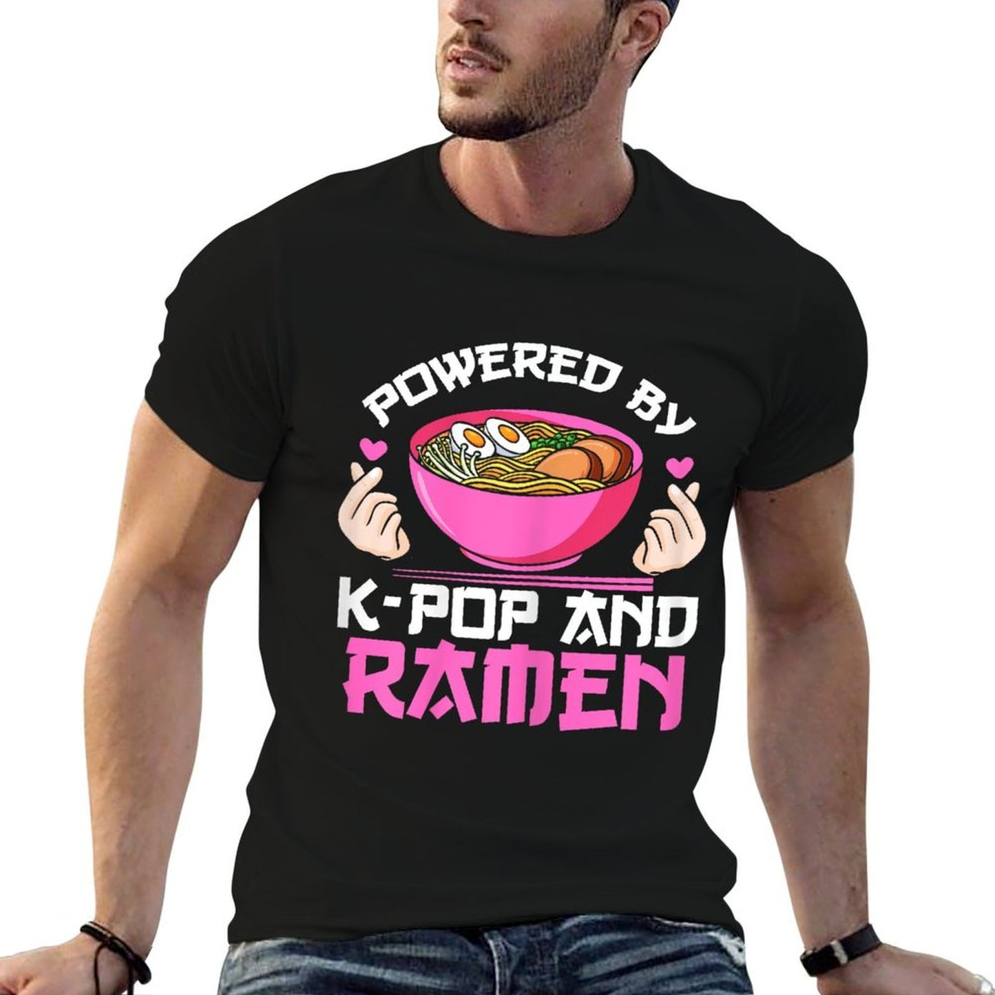 Powered by K-pop And Ramen Kpop Merchandise Gift  Slim-fit Cut T-Shirt