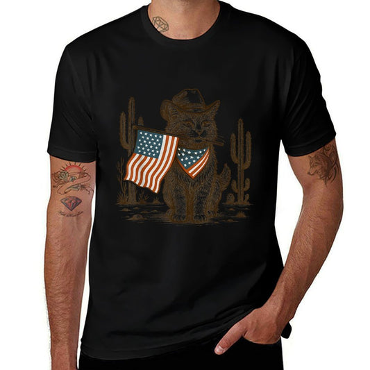 Western Country Patriotic Cowboy Cat Lover 4th of July  Soft T-Shirt