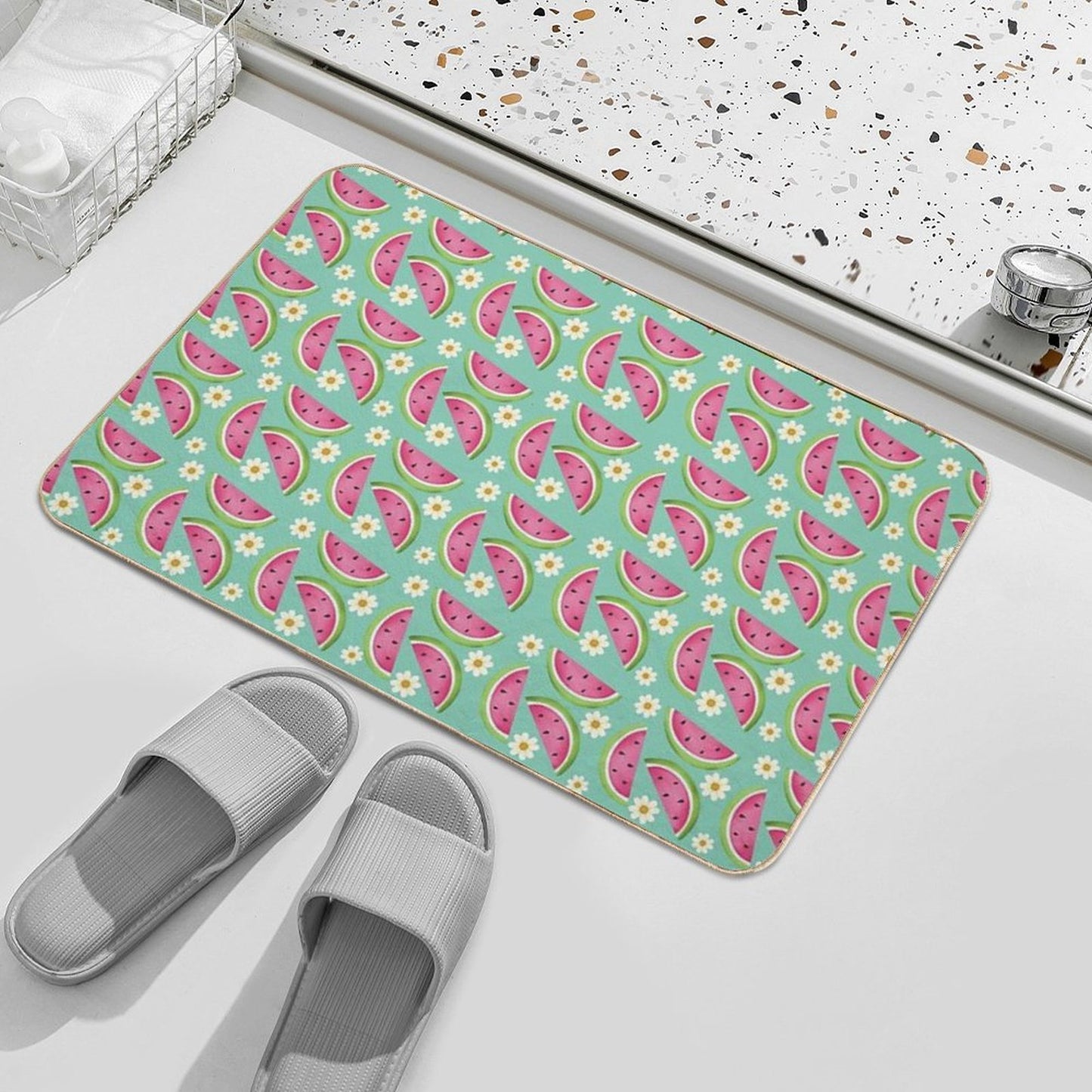 Watermelons And Daisies  Slip-Resistant Bath Mat