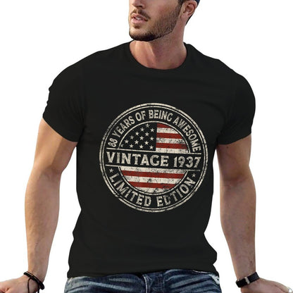 88th Birthday Vintage 1937 Limited Edition American  Rolled Sleeves T-Shirt