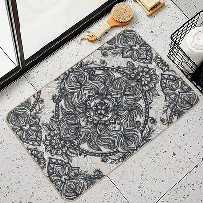 Charcoal Lace Pencil Doodle  Easy Maintenance Bath Mat