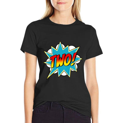 Kids Two! 2nd Birthday Superhero Boys 2 Years Old Comic Book  Cotton T-Shirt