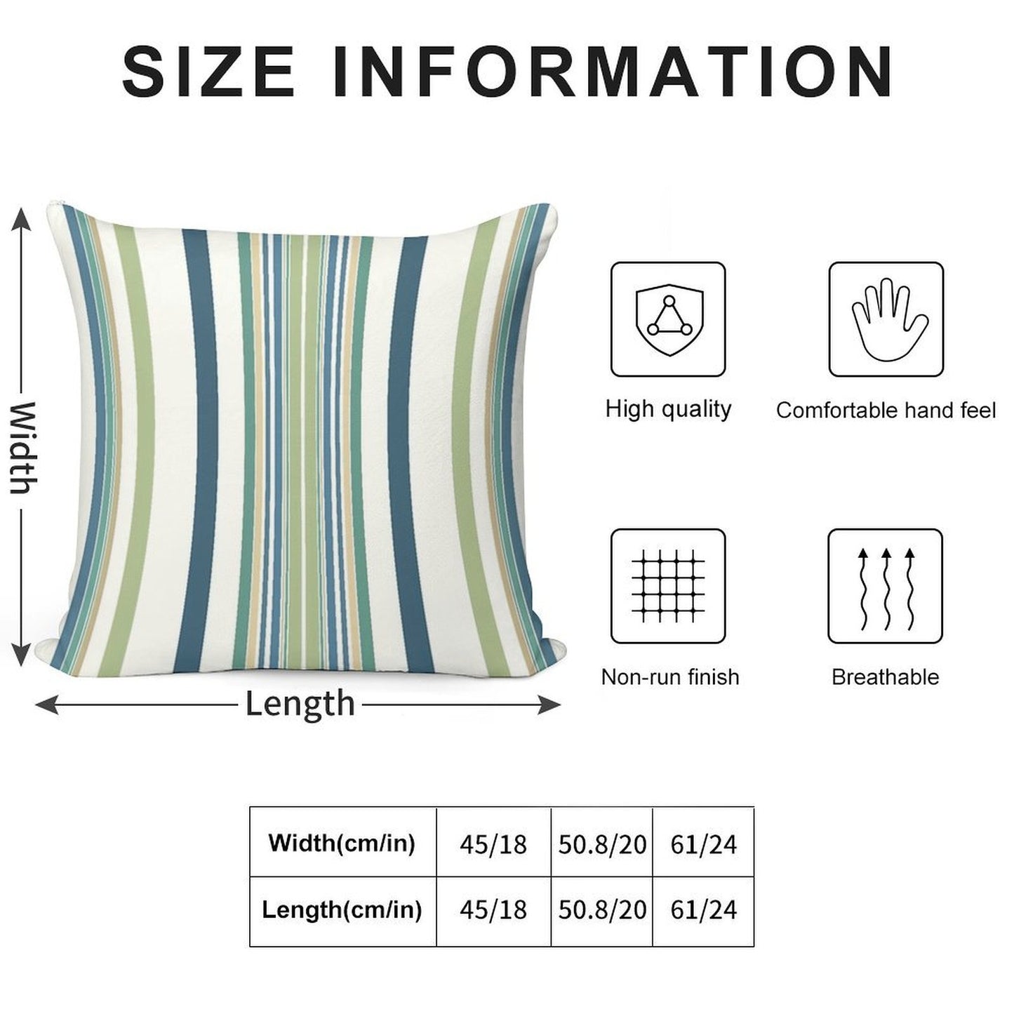 Light Green Navy Blue Stripes Soft Anti-Pilling Throw Pillow