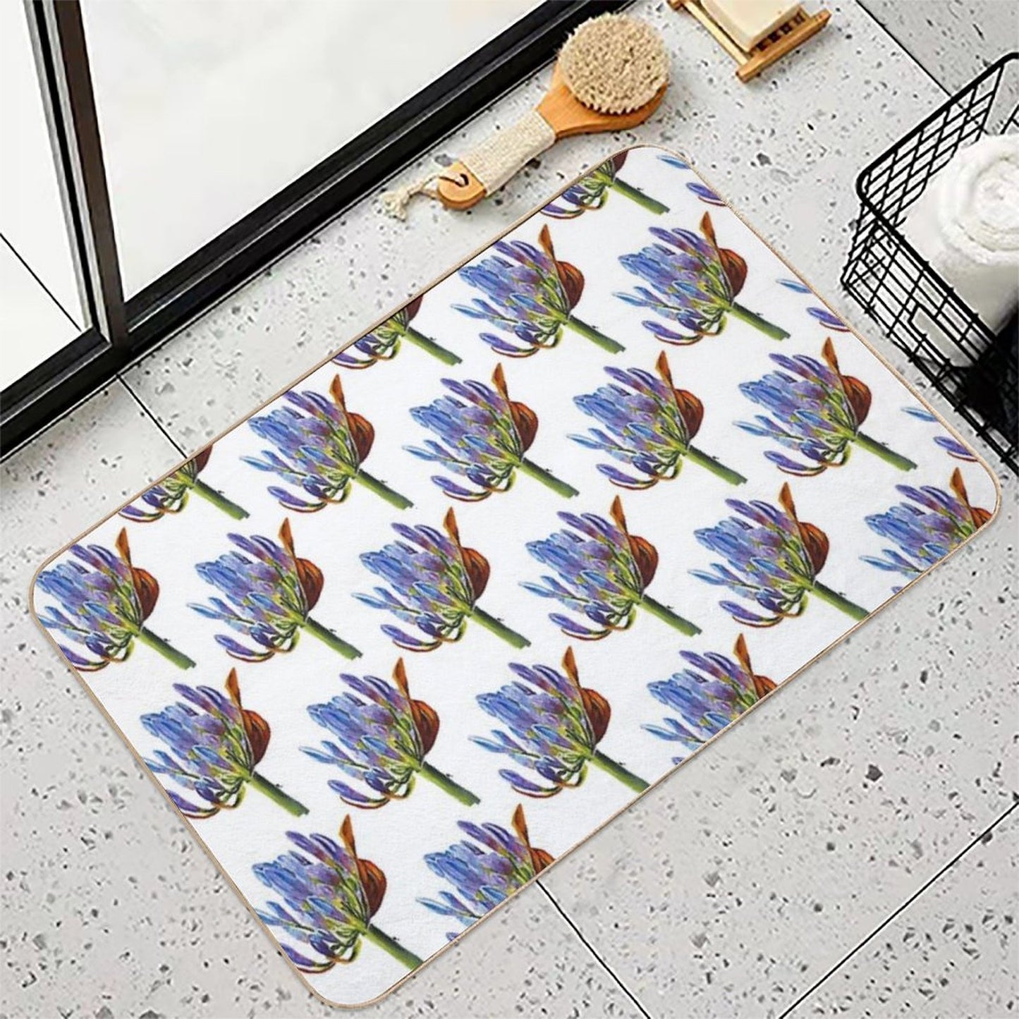 Vibrant Bloom – Purple & Blue Buds  Pet-Safe Bath Mat