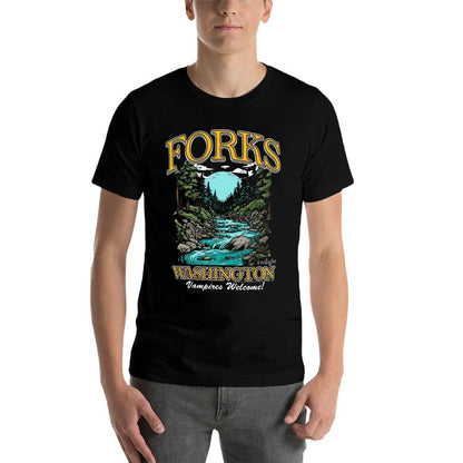 Twilight Forks Washington Vampires Welcome Sweatshirt  Ribbed Collar T-Shirt