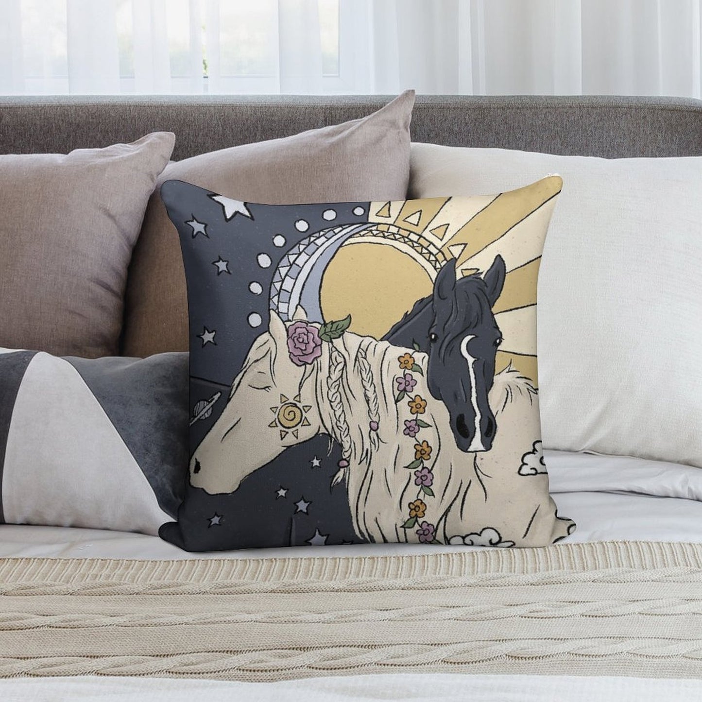 The Sun And Moon Soft Washable Throw Pillow