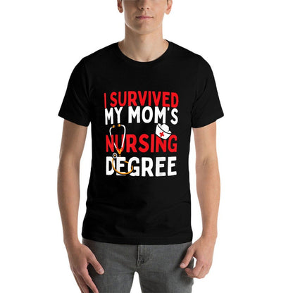 I Survived My Mom&#39;s Nursing Degree Funny Graduation 2025  Ribbed Collar T-Shirt