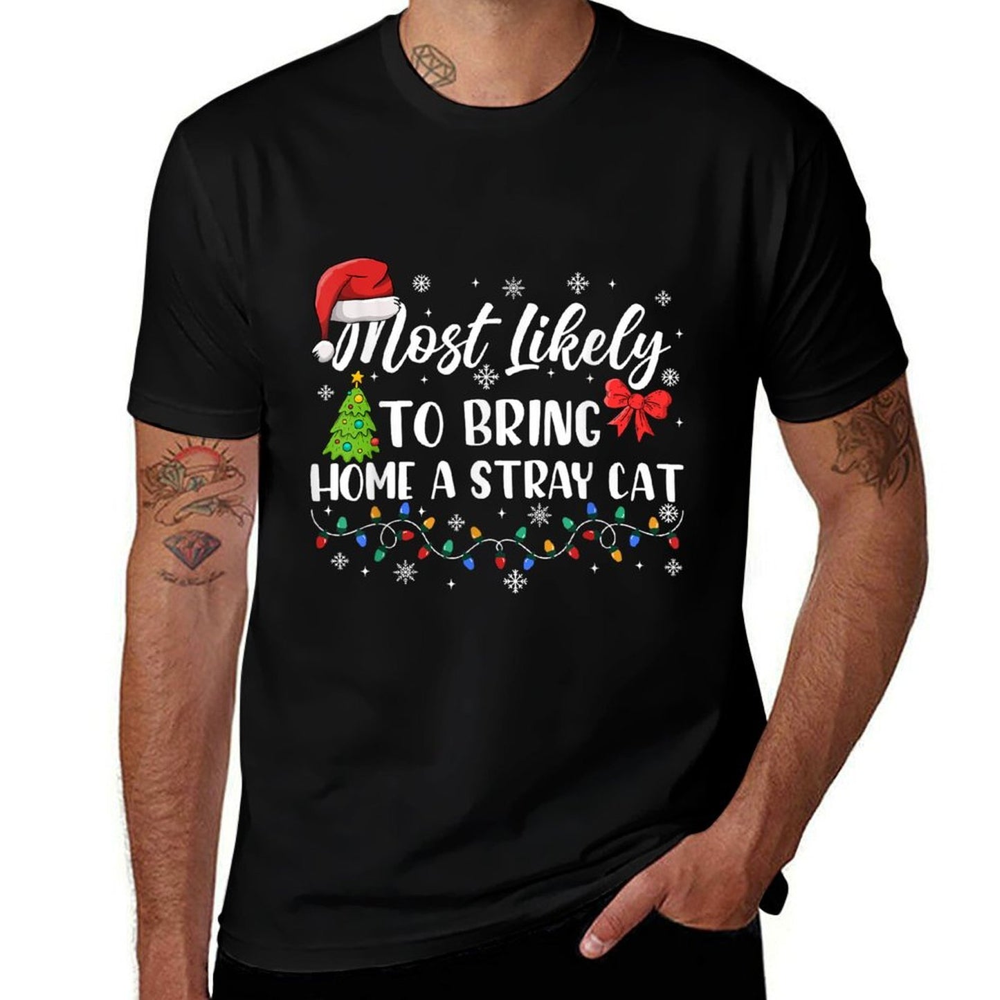 Funny Most Likely To Bring Home A Stray Cat Christmas Pajama  Lightweight T-Shirt