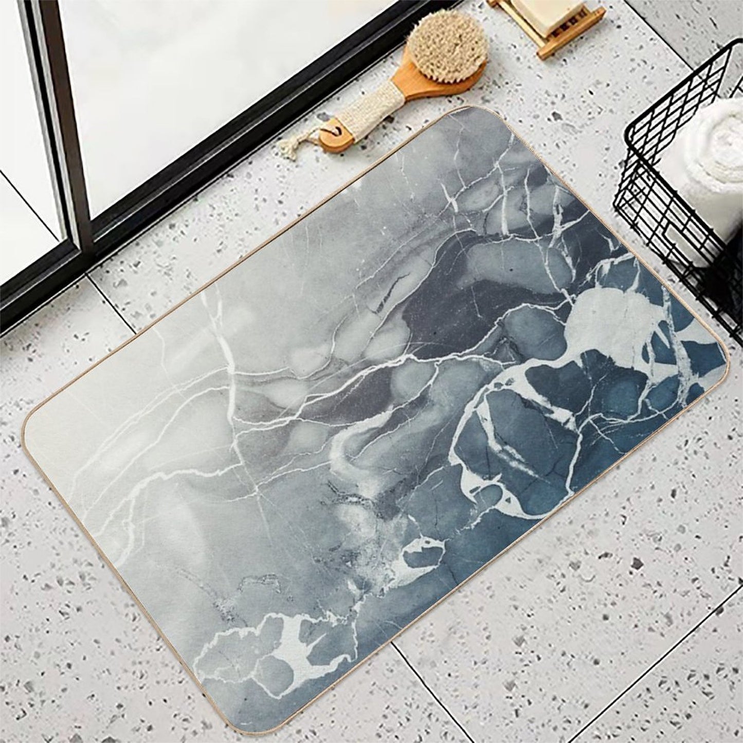 Blue Sea Marble  High-Traffic Bath Mat
