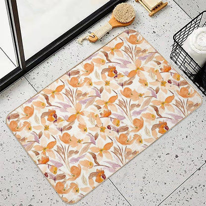 All over Watercolor Farmhouse Florals Yellow And Orange Fall Orange And Lilac  Easy To Clean Bath Mat