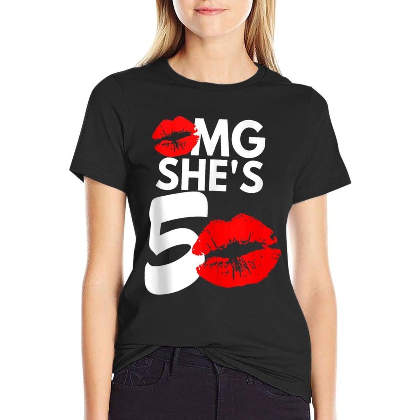 OMG SHE'S 50 Birthday, 50 Year Old, 50th Birthday  Fade-proof Color T-Shirt