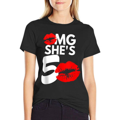 OMG SHE'S 50 Birthday, 50 Year Old, 50th Birthday  Fade-proof Color T-Shirt