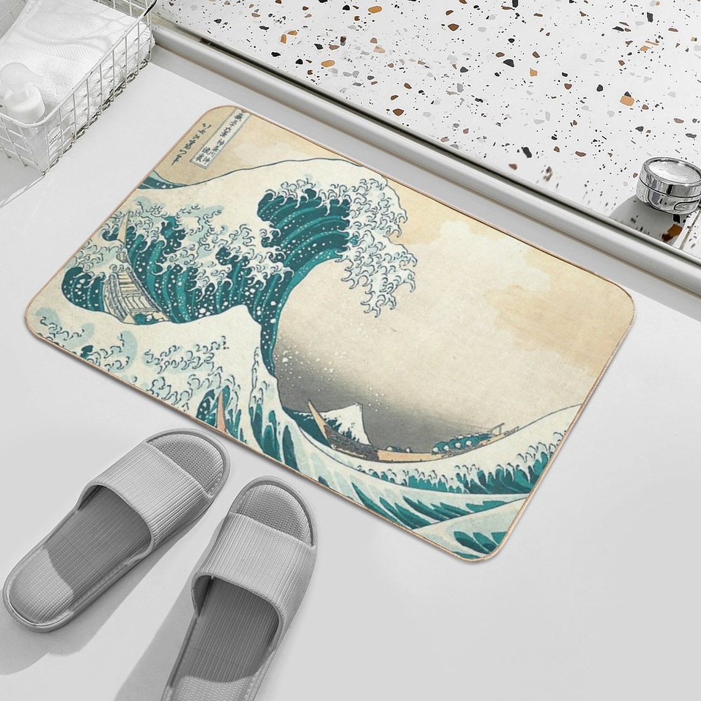Great Wave - Kanagawa Night, Black, Blue Durable Bath Mat