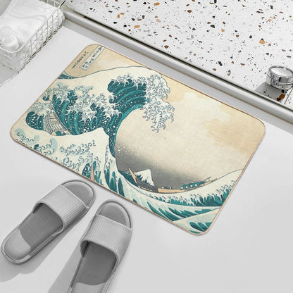 Great Wave - Kanagawa Night, Black, Blue Durable Bath Mat
