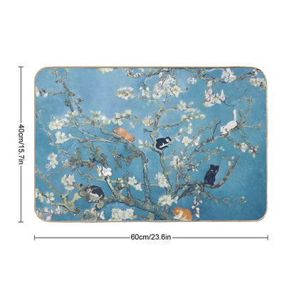 Van Gogh Cute Cats in Almond Blossom  Dirt-Trapping Bath Mat