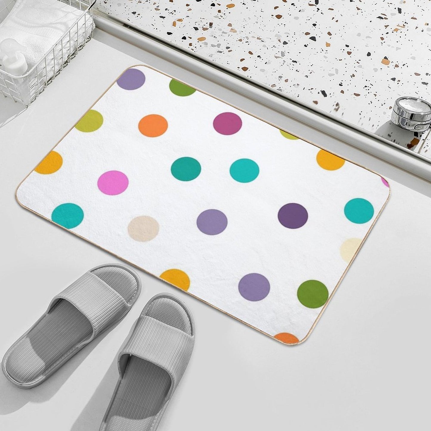 Colourful Dots Large on White  Dirt-Trapping Bath Mat